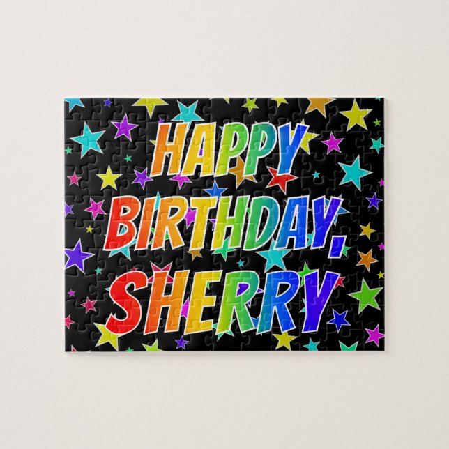 Puzzle "SHERRY" Prénom, Amusant "HEUREUX ANNIVERSAIRE" (Horizontal)