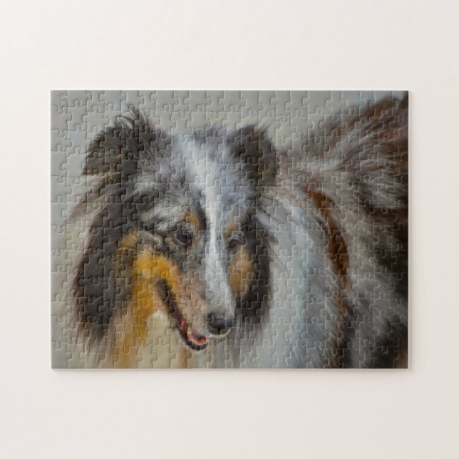 Puzzle Shetland Sheep Chien Jigsaw. (Horizontal)