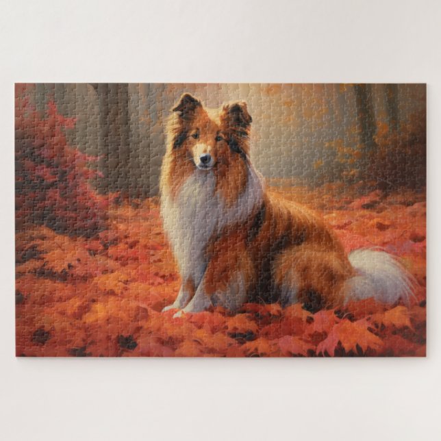 Puzzle Shetland Sheepdog en automne Feuilles automne Insp (Horizontal)