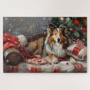 Puzzle Shetland Sheepdog Festif de Noël