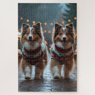 Puzzle Shetland Sheepdog Noël Neige Vacances 