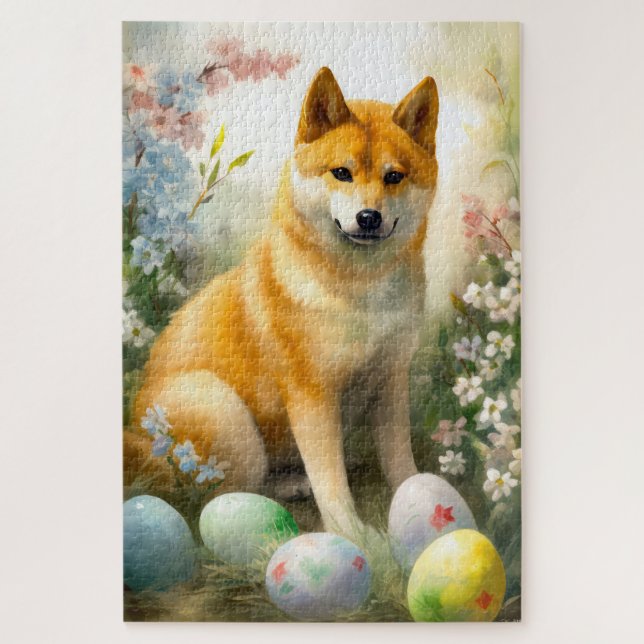 Puzzle Shiba Inu avec les oeufs de Pâques vacances (Vertical)