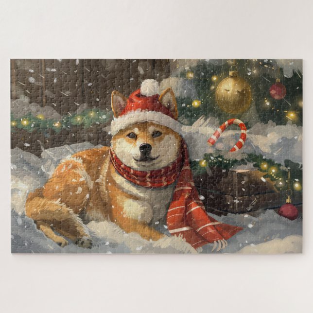 Puzzle Shiba Inu Chien Festive de Noël (Horizontal)