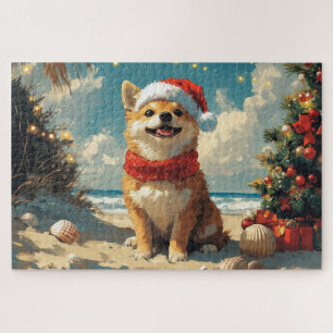 Puzzle Shiba Inu Chien Noël Plage Vintage de Noël