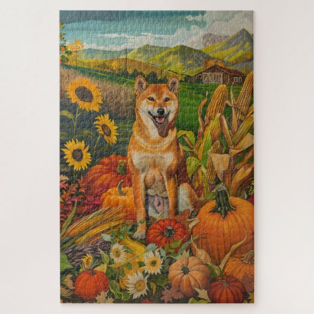 Puzzle Shiba Inu Chien Récolte d'automne Thanksgiving (Vertical)