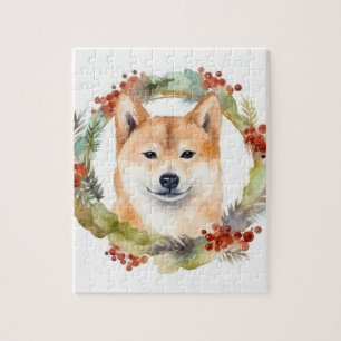 Puzzle Shiba Inu Festive de la couronne de Noël Coupe