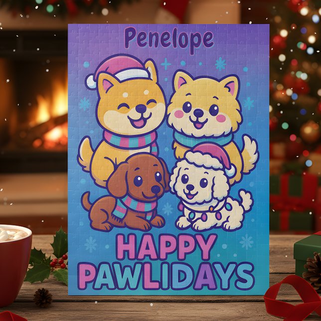 Puzzle Shiba Inu Poodle Christmas Dogs Blue Purple Puppy (Créateur téléchargé)