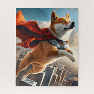 Puzzle Shiba Inu survole la ville