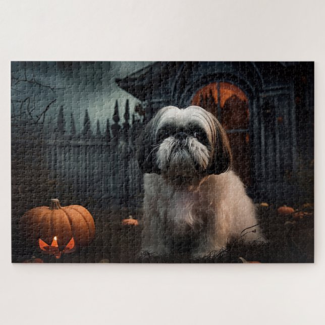 Puzzle Shih Tzu Halloween Scary (Horizontal)