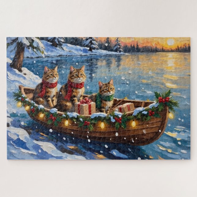 Puzzle Siberian Cat Christmas Boat Holiday (Horizontal)