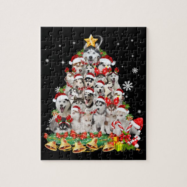 Puzzle Siberian husky christmas tree lights dog (Vertical)