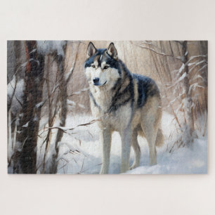 Puzzle Siberian Husky Qu'il neige Noël