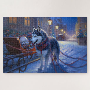 Puzzle Siberian Husky Saison de Fêtes de Noël