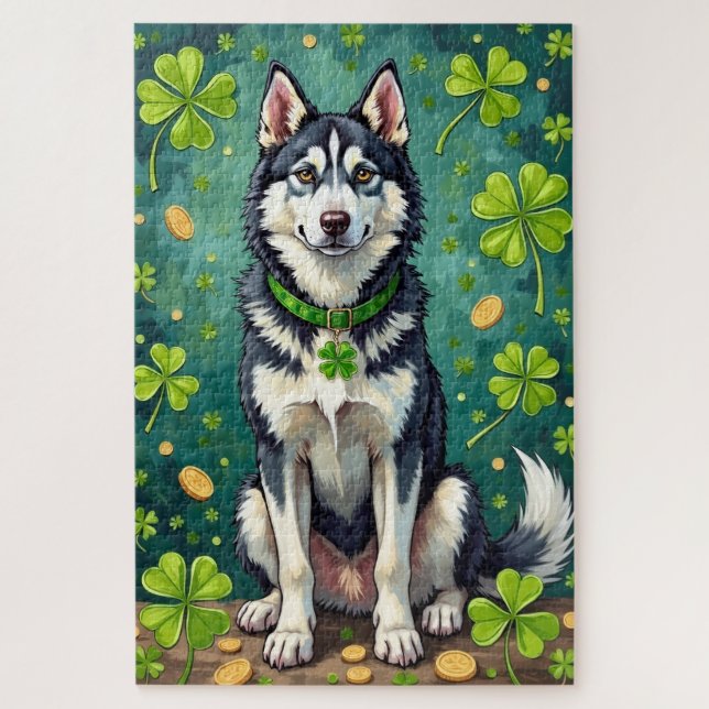 Puzzle Siberian Husky St Patrick’s Day Lucky Dog (Vertical)