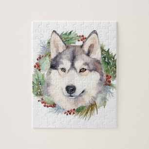 Puzzle Sibérie Husky Christmas Wreath Festive Pup