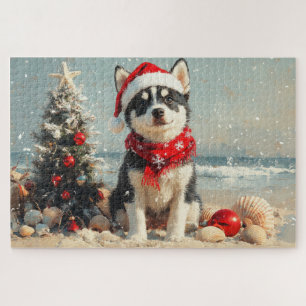 Puzzle Sibérie Husky Dog Noël Plage Vintage