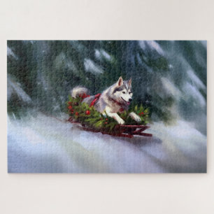 Puzzle Sibérien Husky neige de Noël hiver