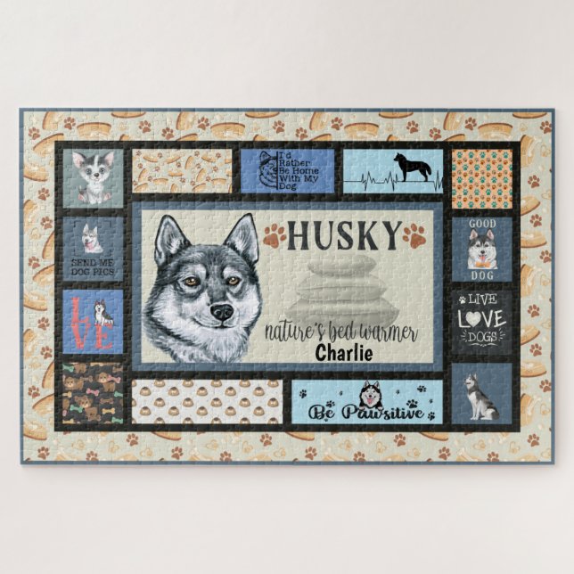 Puzzle Sibérien Husky propriétaire Lover Funny Keepsaké Q (Horizontal)