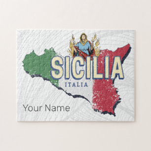 Puzzle Sicile Drapeau Italie Carte Rétro Souvenir Vintage