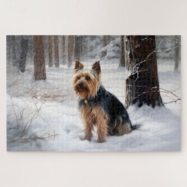 Puzzle Silencieux Terrier Laisser Il Neige Noël (Horizontal)