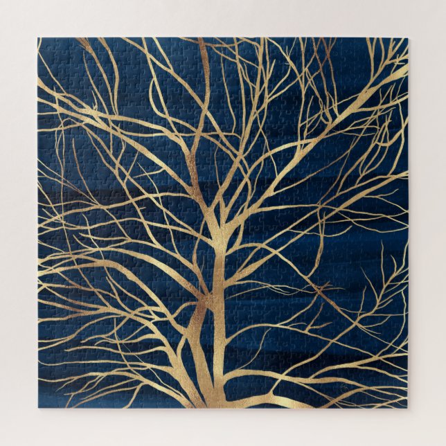 Puzzle Silhouette Arbre d'Or moderne Design bleu minimal (Vertical)