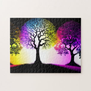 Puzzle Silhouette Arbres et Amusants Pastel Arrière - pla