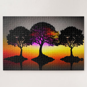 Puzzle Silhouette Arbres noirs et coucher de soleil color
