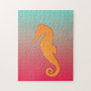 Puzzle Silhouette d'hippocampe orange turquoise simple