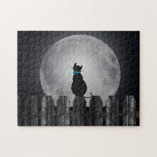 Puzzle silhouette du chat sur la clôture
