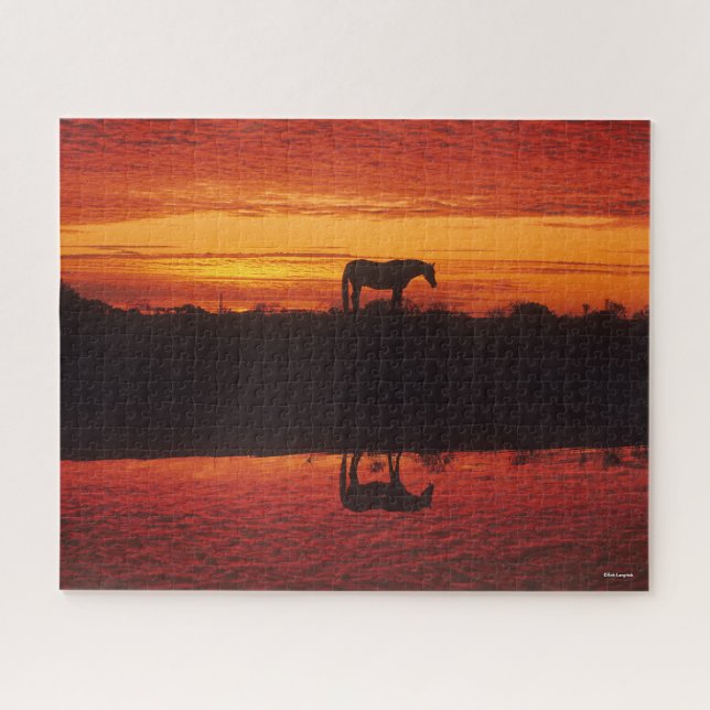 Puzzle Silhouette du Cheval contre le ciel couché de sole (Horizontal)