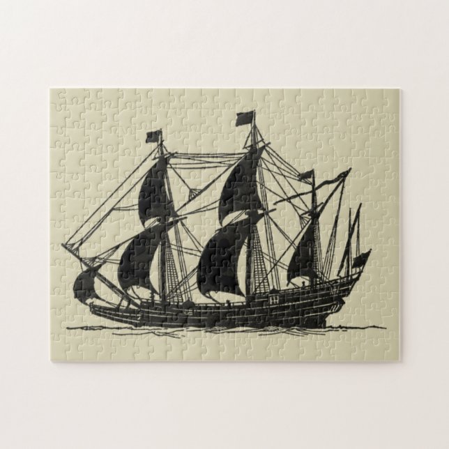 Puzzle Silhouette du navire avec voiles de billage (Horizontal)