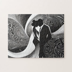 Puzzle Silhouette noire et blanche Elégant Couple en amou
