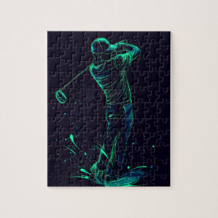 Puzzle Silhouette verte minimaliste Golfer