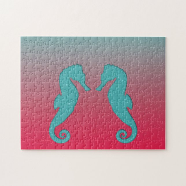 Puzzle Silhouettes de Seahorse Aqua turquoise Nautique (Horizontal)