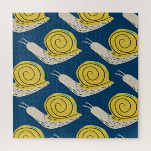 Puzzle Silhouettes d'escargots : jaune, motif rose.