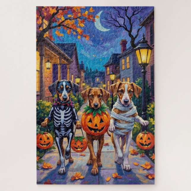 Puzzle Silken Windhound Dogs in Halloween Costumes (Vertical)
