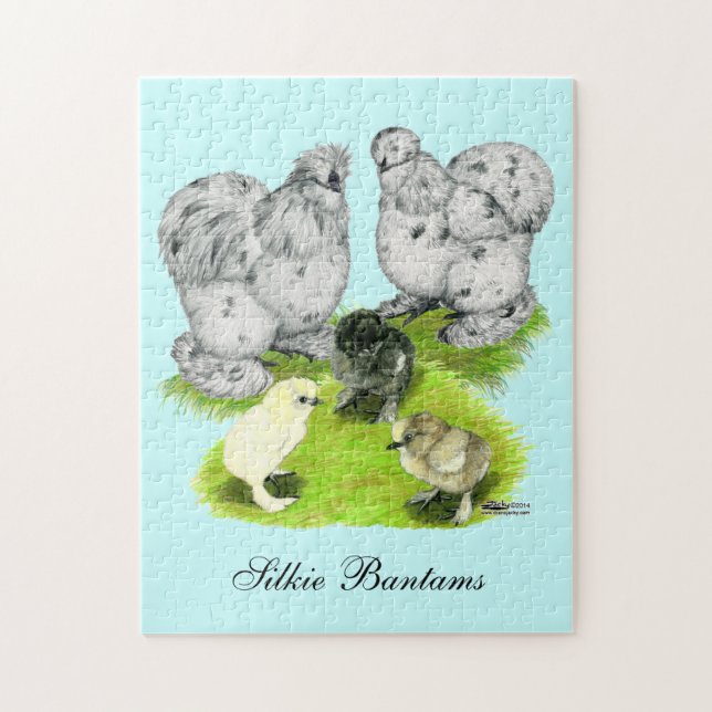 Puzzle Silkie Bantam Splash Family (Vertical)