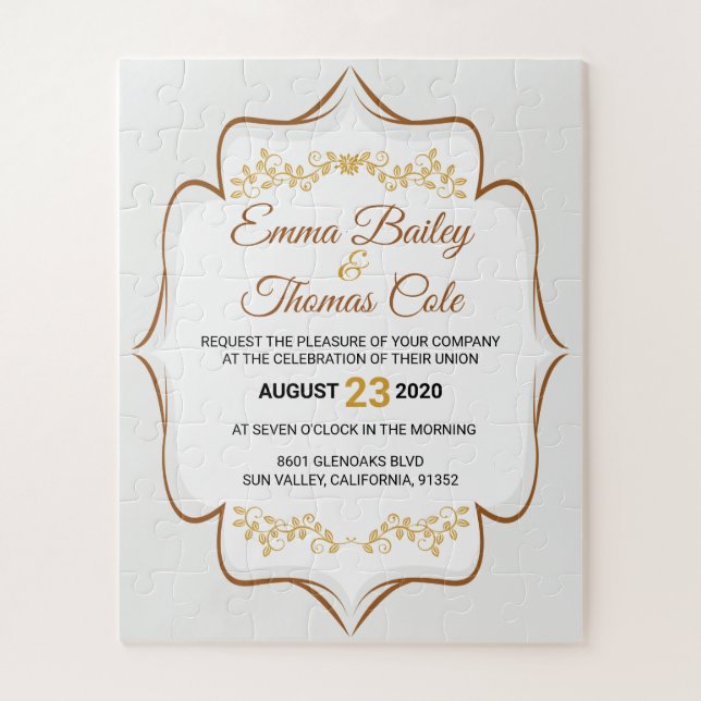 Puzzle Simple Elegant or embelli Faire-part de mariage (Vertical)