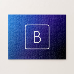 Puzzle Simple Moderne Dégradé Bleu Foncé & Monogramme
