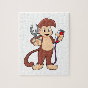 Puzzle Singe comme coiffeur avec ciseaux et razor