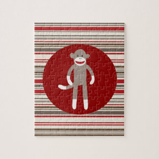 Puzzle Singe de soc mignon sur Red Circle Rouge Brown ray