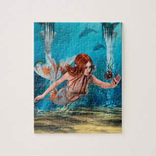 Puzzle Sirène aux Cheveux Rouges Art Fantastique Sous-Mar