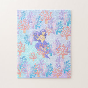 Puzzle sirène magique pour enfants sous le pastel arc-en-
