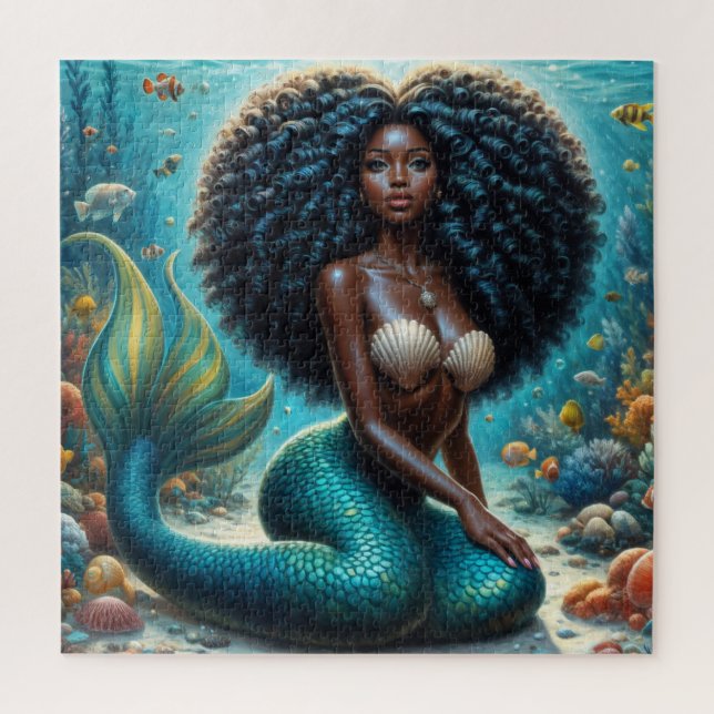 Puzzle Sirène noire à Haired Courly Art sous-marin (Vertical)