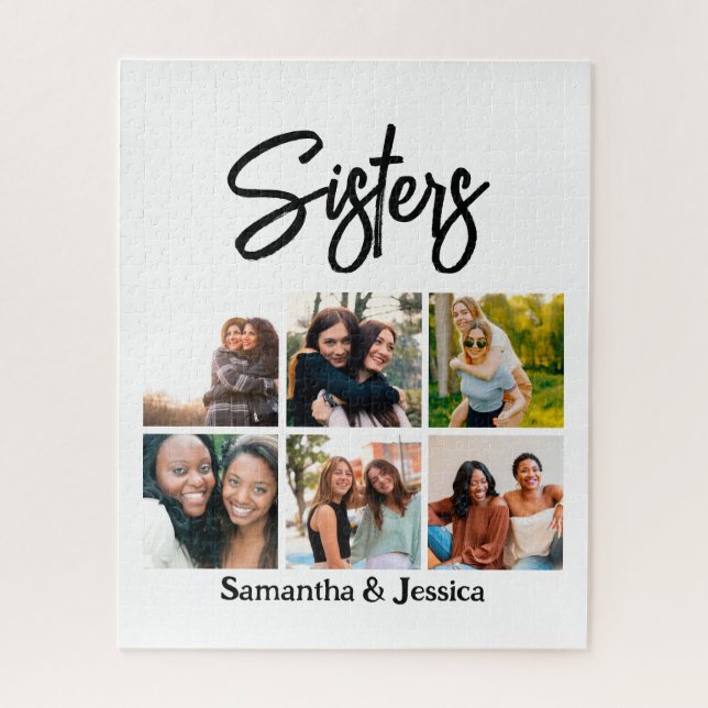 Puzzle Sisters personnalisés Script 6 Collage photo (Vertical)