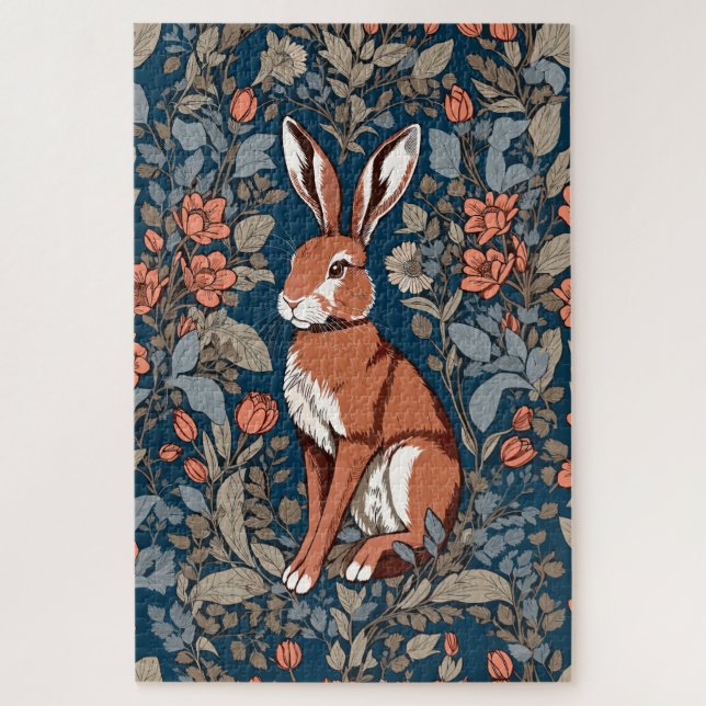 Puzzle Sitting Hare William Morris Inspiré Floral (Vertical)