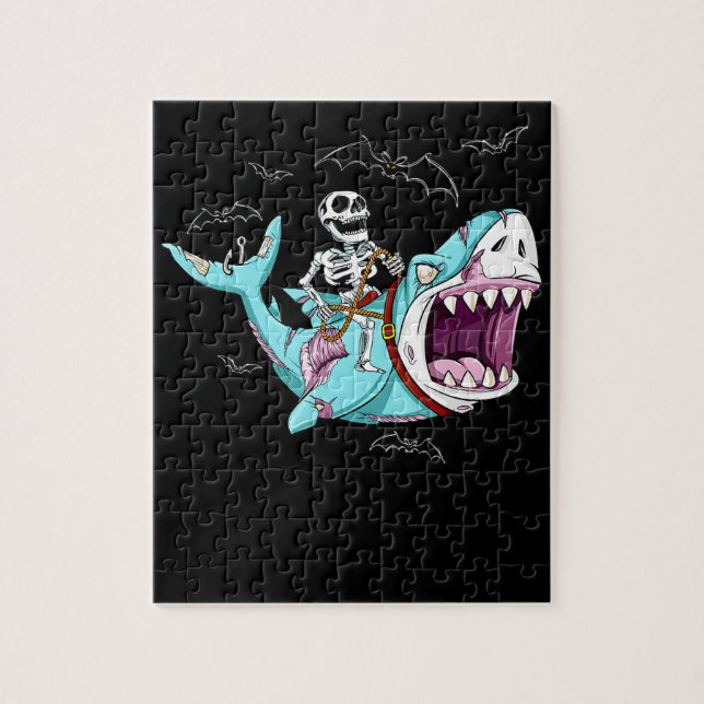 Puzzle Skeleton équitation Zombie Shark Funny Halloween c (Vertical)