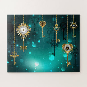 Puzzle Skeleton Keys on Green Background