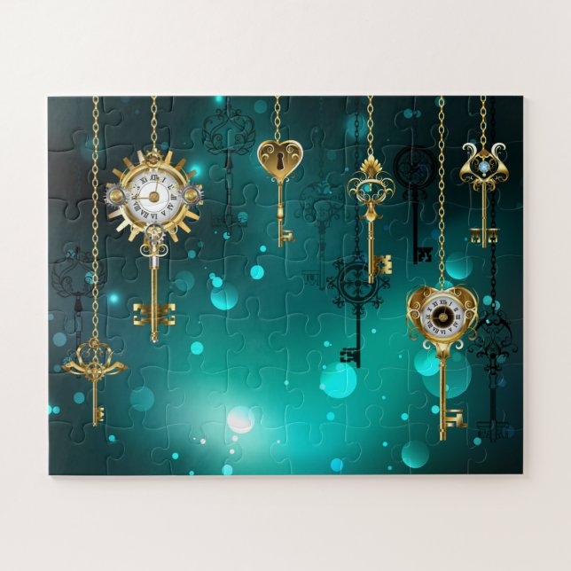 Puzzle Skeleton Keys on Green Background (Horizontal)