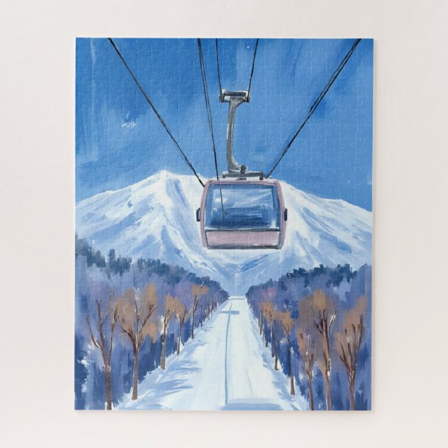 Puzzle Ski Gondola Snow Mountain Watercolor (Vertical)